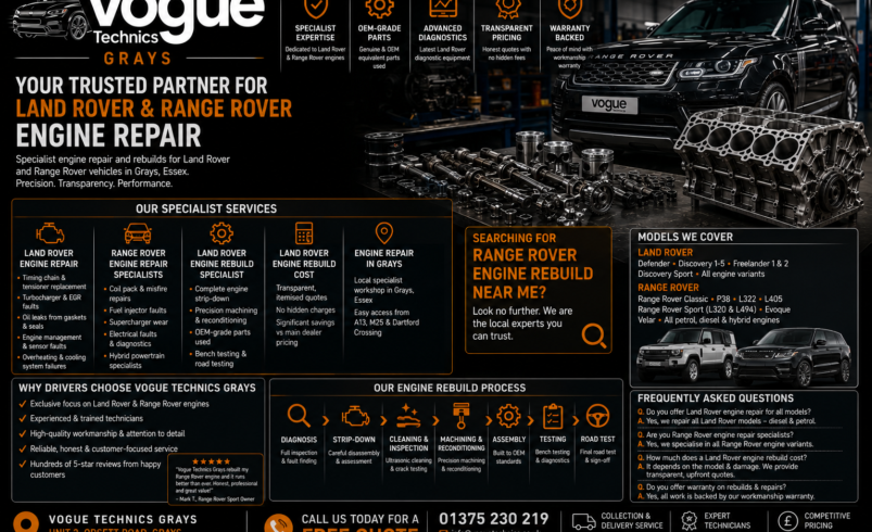 Vogue Technics Grays | Land Rover & Range Rover Engine Repair Experts
