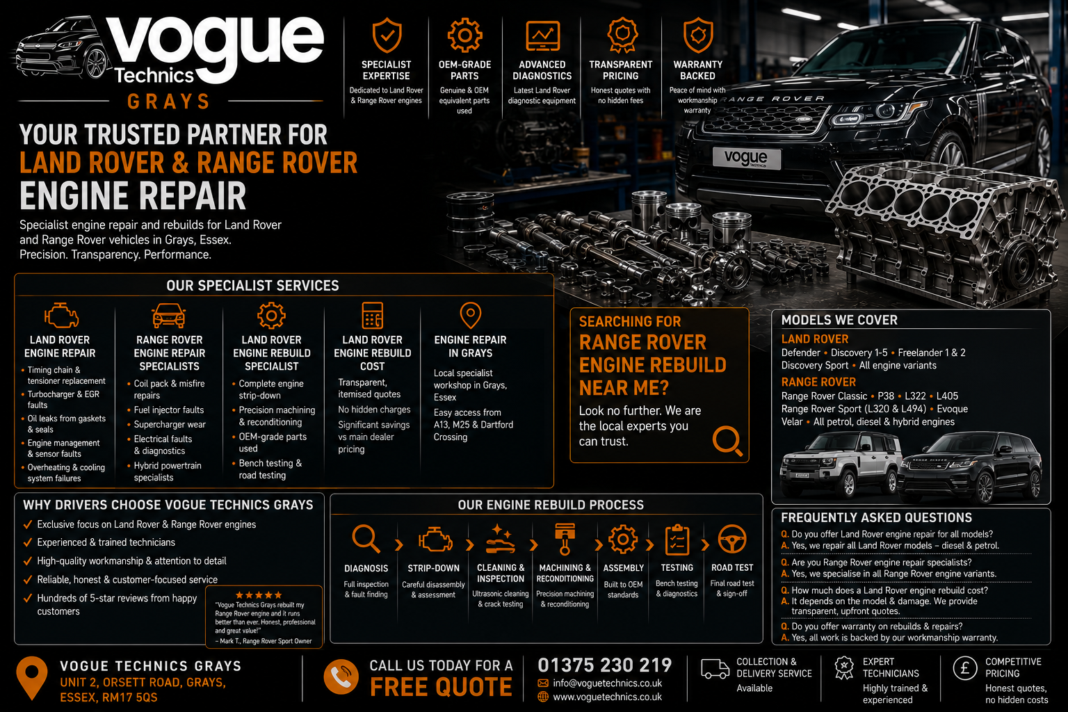 Vogue Technics Grays | Land Rover & Range Rover Engine Repair Experts