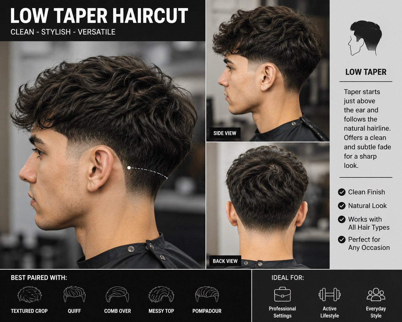 Low Taper Fade with Curly Hair